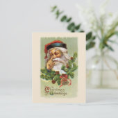 Vintage Briefkaart Santa en Evergreens (Staand voorkant)