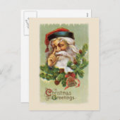 Vintage Briefkaart Santa en Evergreens (Voorkant / Achterkant)