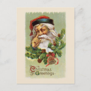 Vintage Briefkaart Santa en Evergreens