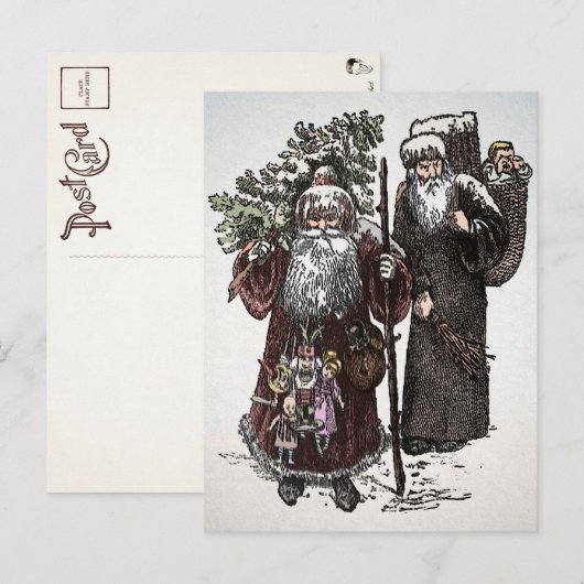 Vintage Briefkaart Santa en Pere Fouettard (Voorkant / Achterkant)