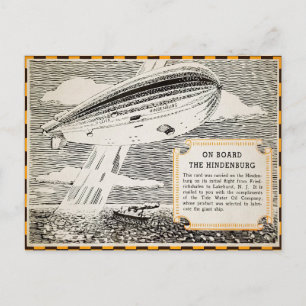 Vintage Briefkaart van de vlucht van Hindenburg