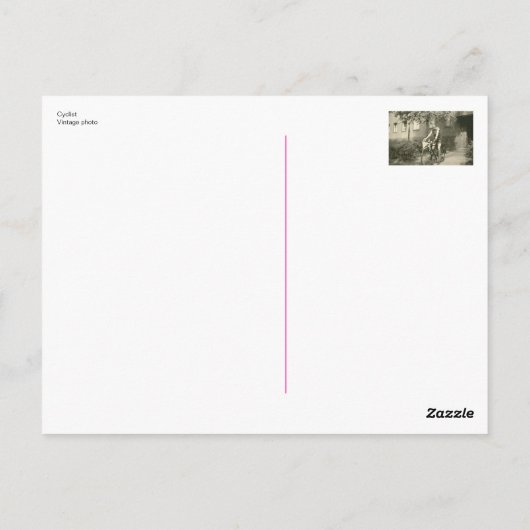 Vintage briefkaart van fietser (Achterkant)