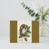 Vintage-Briefkaart voor kerstmis Kitten Gold Feestdagenkaart (Staand voorkant)