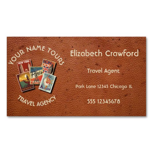 Vintage Briefkaarten voor reistijden Magnetisch Visitekaartje (Voorkant)