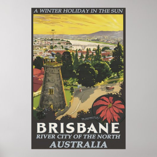 Vintage Brisbane Australië Reisposter Print (Voorkant)