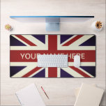 Vintage British Union Jack flag custom Bureaumat<br><div class="desc">Vintage British Union Jack flag custom Desk Mat . Personalize with your own text. Great for home or office. UK flag of United Kingdom, Great Britain, England.</div>