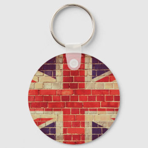 Vintage Britse vlag op een bakstenen muur Sleutelhanger