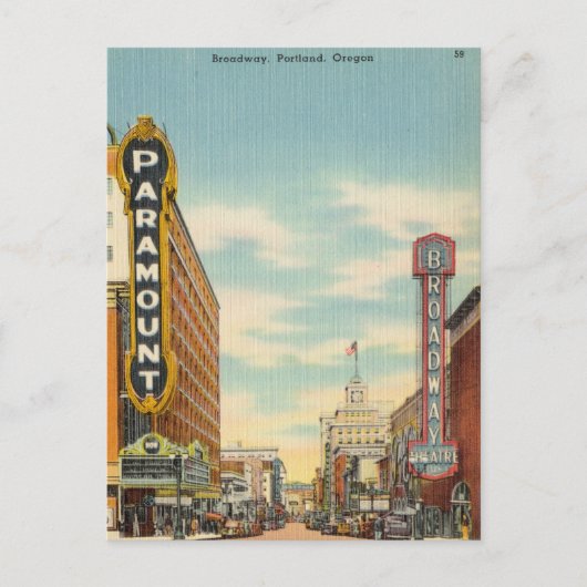 Vintage, Broadway, Portland, Oregon Briefkaart (Voorkant)