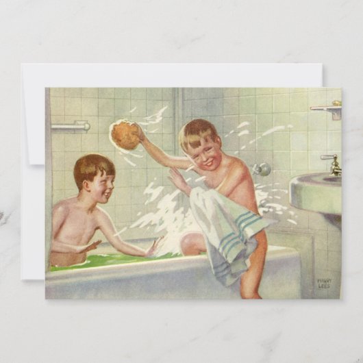 Vintage Broers, Kinderen, Jongens Splashing in Tub (Voorkant)