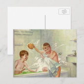 Vintage Broers, Kinderen, Jongens Splashing in Tub Briefkaart (Voorkant / Achterkant)