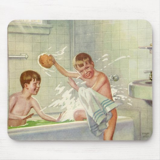 Vintage Broers, Kinderen, Jongens Splashing in Tub Muismat (Voorkant)