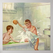 Vintage Broers, Kinderen, Jongens Splashing in Tub Poster (Voorkant)