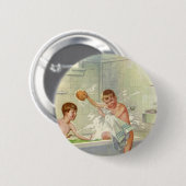 Vintage Broers, Kinderen, Jongens Splashing in Tub Ronde Button 5,7 Cm (Voorkant /achterkant)