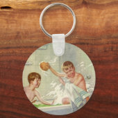 Vintage Broers, Kinderen, Jongens Splashing in Tub Sleutelhanger (Voorkant)