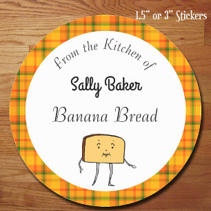 Vintage Brood Slice Oranje Rut Motief Eetbare Bakk Ronde Sticker