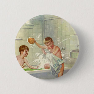 Vintage Brothers, Kinderen, Jongens Spetteren in B Ronde Button 5,7 Cm