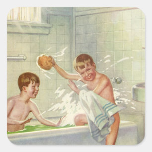 Vintage Brothers, Kinderen, Jongens Spetteren in B Vierkante Sticker