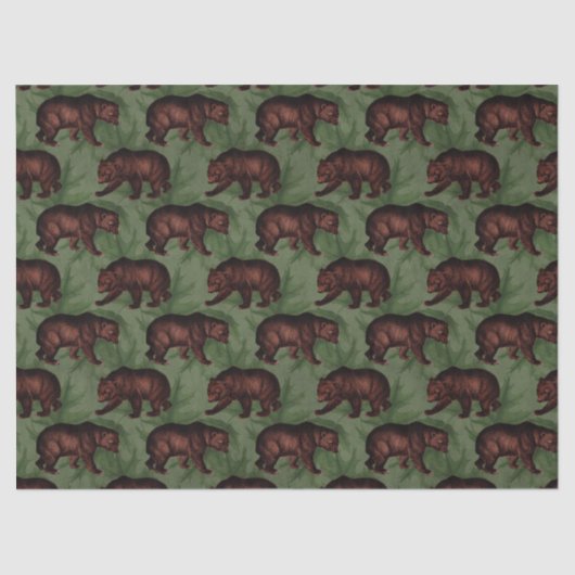 Vintage Brown Bears on Green Decoupage Tissuepapier (Voorkant)