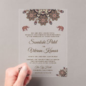Vintage Brown Motif Indian Wedding Acryl Uitnodigingen (Insitu (Draagbaar))