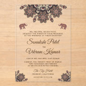 Vintage Brown Motif Indian Wedding Acryl Uitnodigingen (Voorkant)