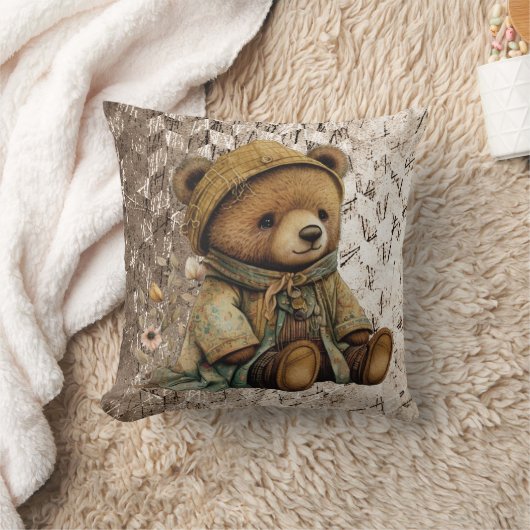 Vintage Brown Teddy Bear Kussen (Deken)