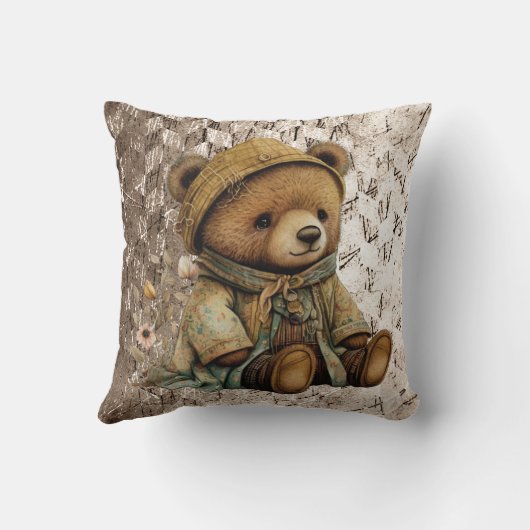 Vintage Brown Teddy Bear Kussen (Achterkant)