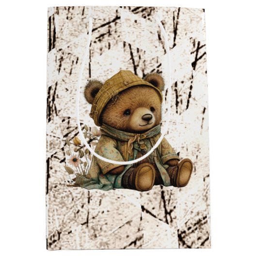 Vintage Brown Teddy Bear Medium Cadeauzakje (Voorkant)