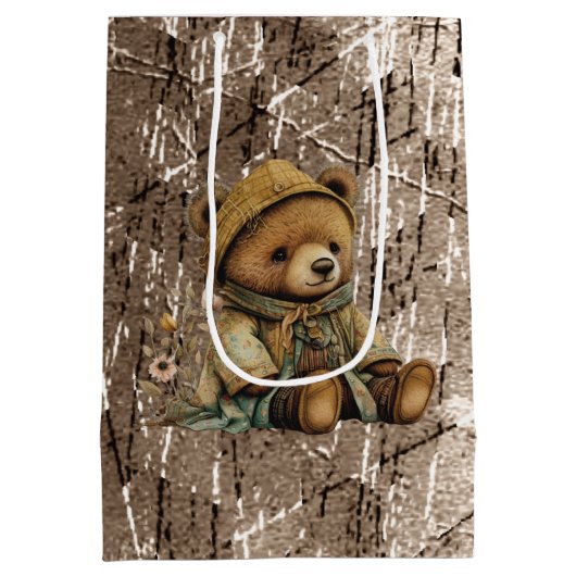 Vintage Brown Teddy Bear Medium Cadeauzakje (Achterkant)