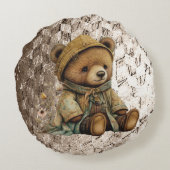Vintage Brown Teddy Bear Rond Kussen (Achterkant)