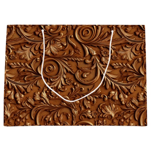 Vintage Brown tooled leather  Groot Cadeauzakje (Voorkant)