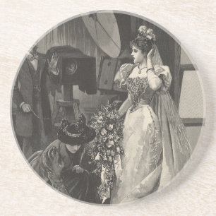 Vintage Bruid, Bruidsportret met Fotograaf Zandsteen Onderzetter