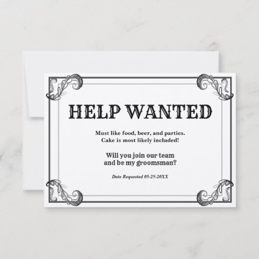 Vintage bruidsjonker hulp gevraagd advertentie kaart (Voorkant)
