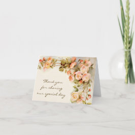 Vintage bruiloft Antiek roze rozenbloem Bedankkaart