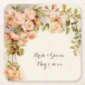 Vintage bruiloft Antiek roze rozenbloem Kartonnen Onderzetters (Voorkant)