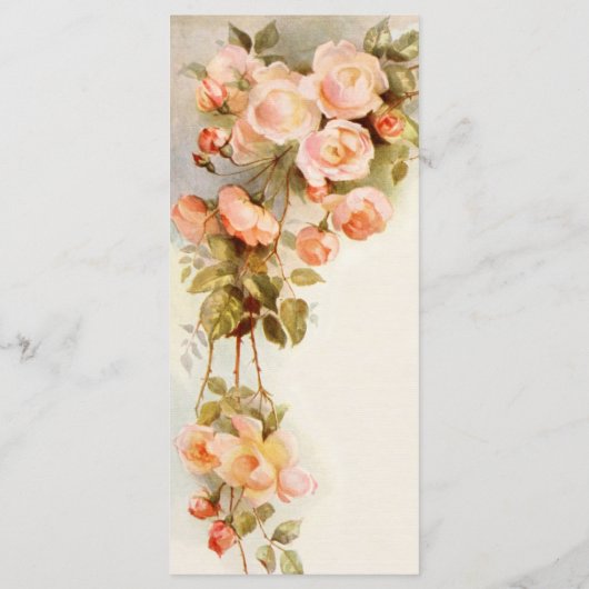 Vintage bruiloft Antiek roze rozenbloem Menu (Achterkant)