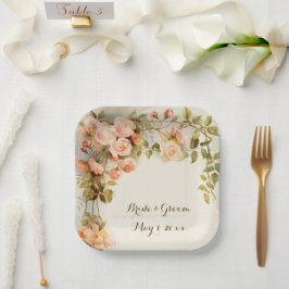 Vintage bruiloft Antiek roze rozenbloem Papieren Bordje