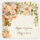 Vintage bruiloft Antiek roze rozenbloem Vierkante Sticker (Voorkant)
