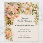 Vintage bruiloft Antiek roze rozenbloemen Wijn Etiket (Enkel label)