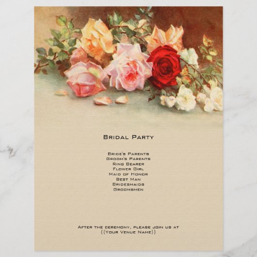 Vintage bruiloft, Antiek Rozen Bloemen Stilleven (Achterkant)