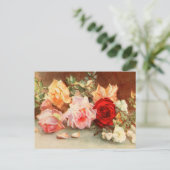 Vintage bruiloft, Antiek Rozen Bloemen Stilleven Aankondigingskaart (Staand voorkant)