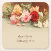 Vintage bruiloft, Antiek Rozen Bloemen Stilleven Kartonnen Onderzetters (Voorkant)