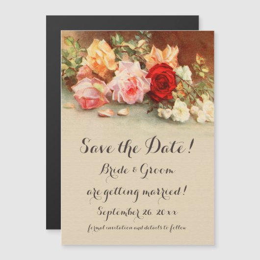 Vintage bruiloft, Antiek Rozen Bloemen Stilleven Magnetische Uitnodiging (Voorkant / Achterkant)