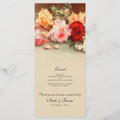 Vintage bruiloft, Antiek Rozen Bloemen Stilleven Menu (Achterkant)