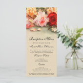 Vintage bruiloft, Antiek Rozen Bloemen Stilleven Menu (Staand voorkant)