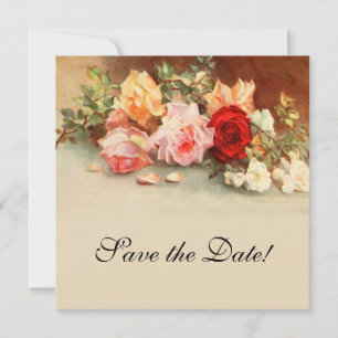 Vintage bruiloft, Antiek Rozen Bloemen Stilleven Save The Date