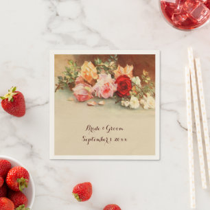 Vintage bruiloft, Antiek Rozen Bloemen Stilleven Servet