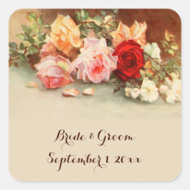 Vintage bruiloft, Antiek Rozen Bloemen Stilleven Vierkante Sticker
