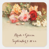 Vintage bruiloft, Antiek Rozen Bloemen Stilleven Vierkante Sticker (Voorkant)