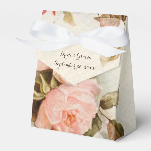 Vintage Bruiloft Antiek Tuin Roos Bloemen Bedankdoosjes (Voorkant Zijde)