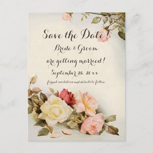 Vintage Bruiloft Antiek Tuin Roos Bloemen Briefkaart (Voorkant)